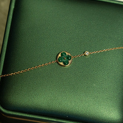 [Joyas Regalia] PULSERA DE ORO ROSA CON 1 DIAMANTE Y MALAQUITA SOLAR