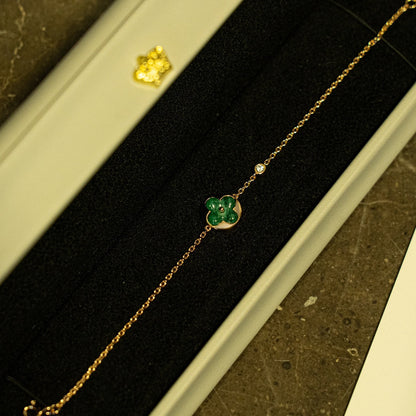 [Joyas Regalia] PULSERA DE ORO ROSA CON 1 DIAMANTE Y MALAQUITA SOLAR