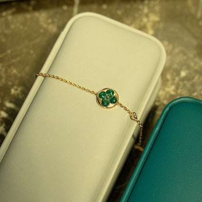 [Joyas Regalia] PULSERA DE ORO ROSA CON 1 DIAMANTE Y MALAQUITA SOLAR