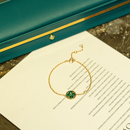 [Joyas Regalia] PULSERA DE ORO ROSA CON 1 DIAMANTE Y MALAQUITA SOLAR