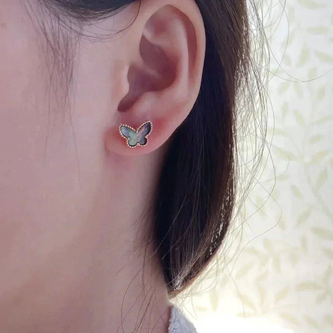 [Bijoux Regalia]Boucles d'oreilles papillon en nacre foncée