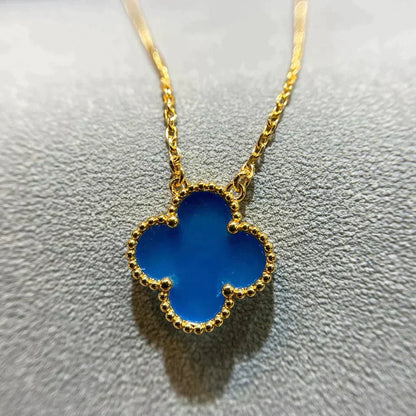 [Bijoux Regalia] COLLIER EN AGATE BLEUE TRÈFLE 15 MM