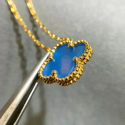[Bijoux Regalia] COLLIER EN AGATE BLEUE TRÈFLE 15 MM