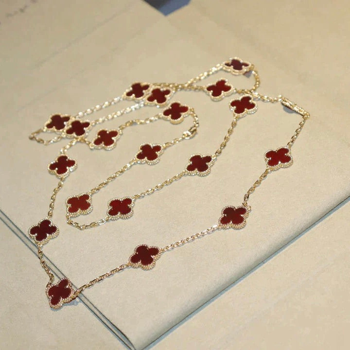 [Joyas Regalia] COLLAR DE CORNALINA CON 20 MOTIVOS DE TRÉBOL