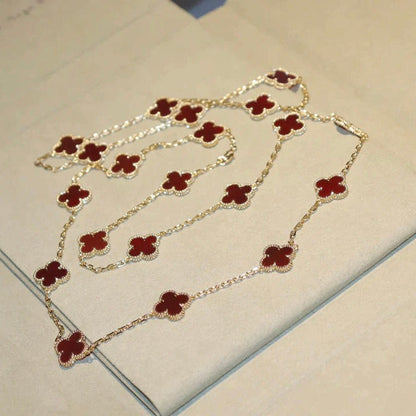 [Joyas Regalia] COLLAR DE CORNALINA CON 20 MOTIVOS DE TRÉBOL