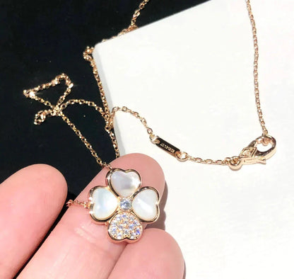 [Bijoux Regalia] COLLIER EN OR ROSE ET DIAMANTS CLOVER MOP