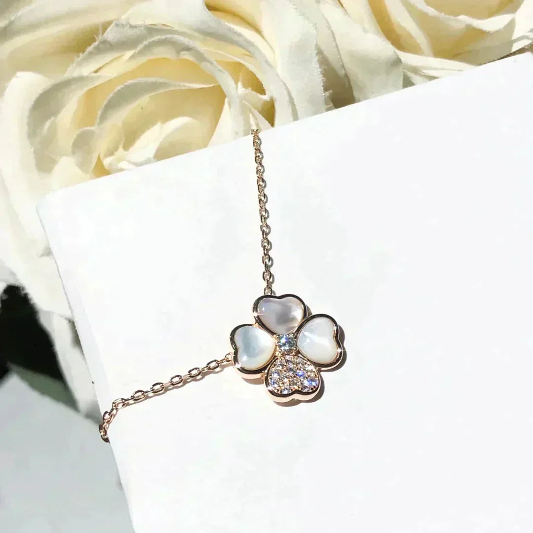 [Bijoux Regalia] COLLIER EN OR ROSE ET DIAMANTS CLOVER MOP