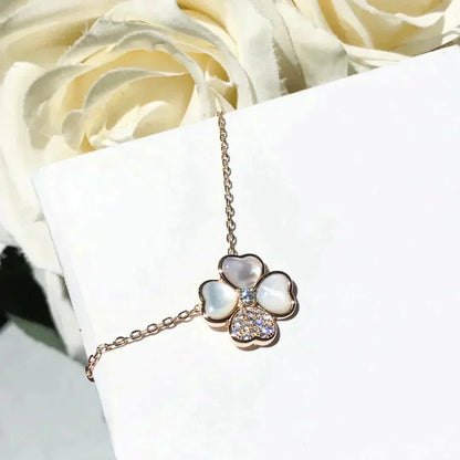 [Bijoux Regalia] COLLIER EN OR ROSE ET DIAMANTS CLOVER MOP