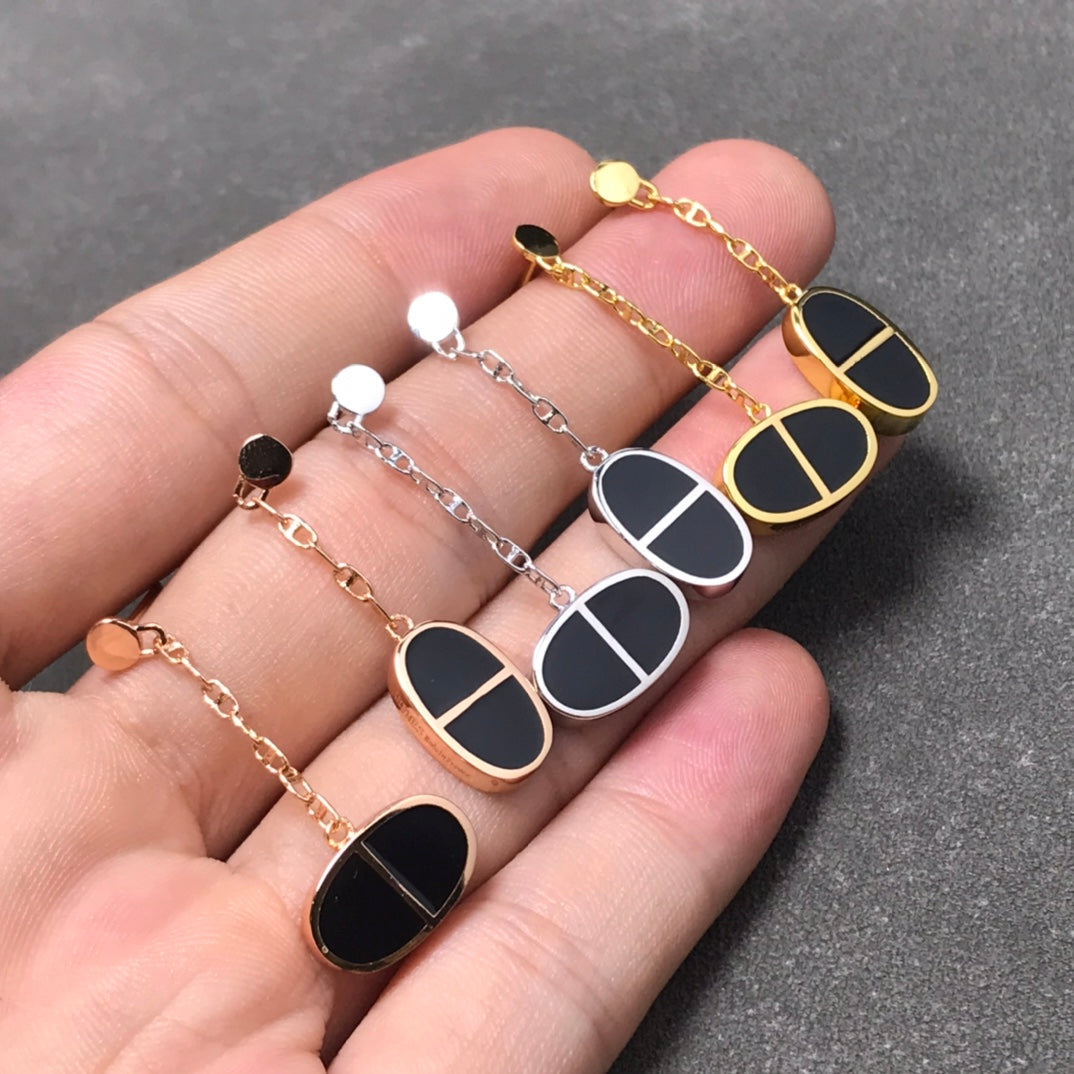 [Joyas Regalia] PENDIENTES DE PLATA Y CERÁMICA NEGRA CHAINE VERSO