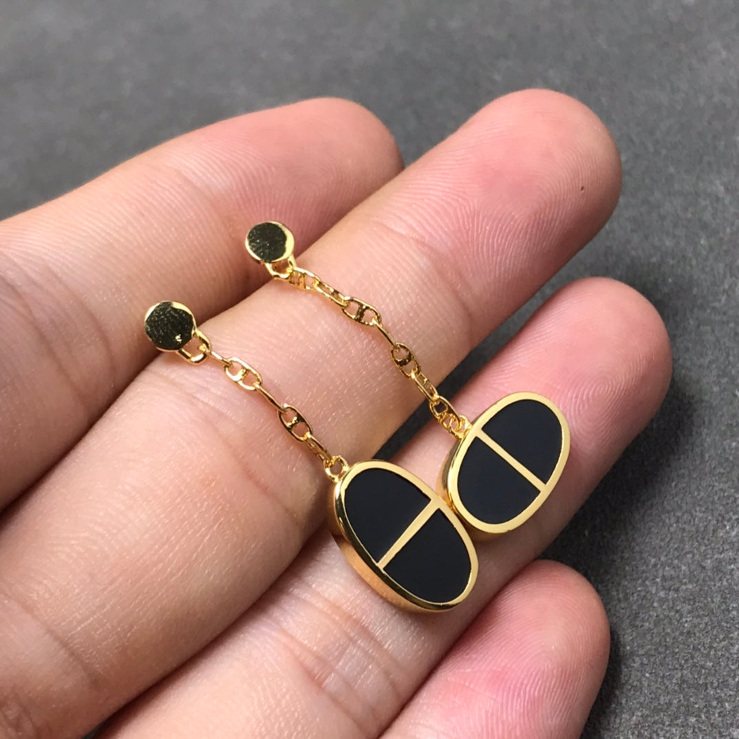 [Joyas Regalia] PENDIENTES DE PLATA Y CERÁMICA NEGRA CHAINE VERSO