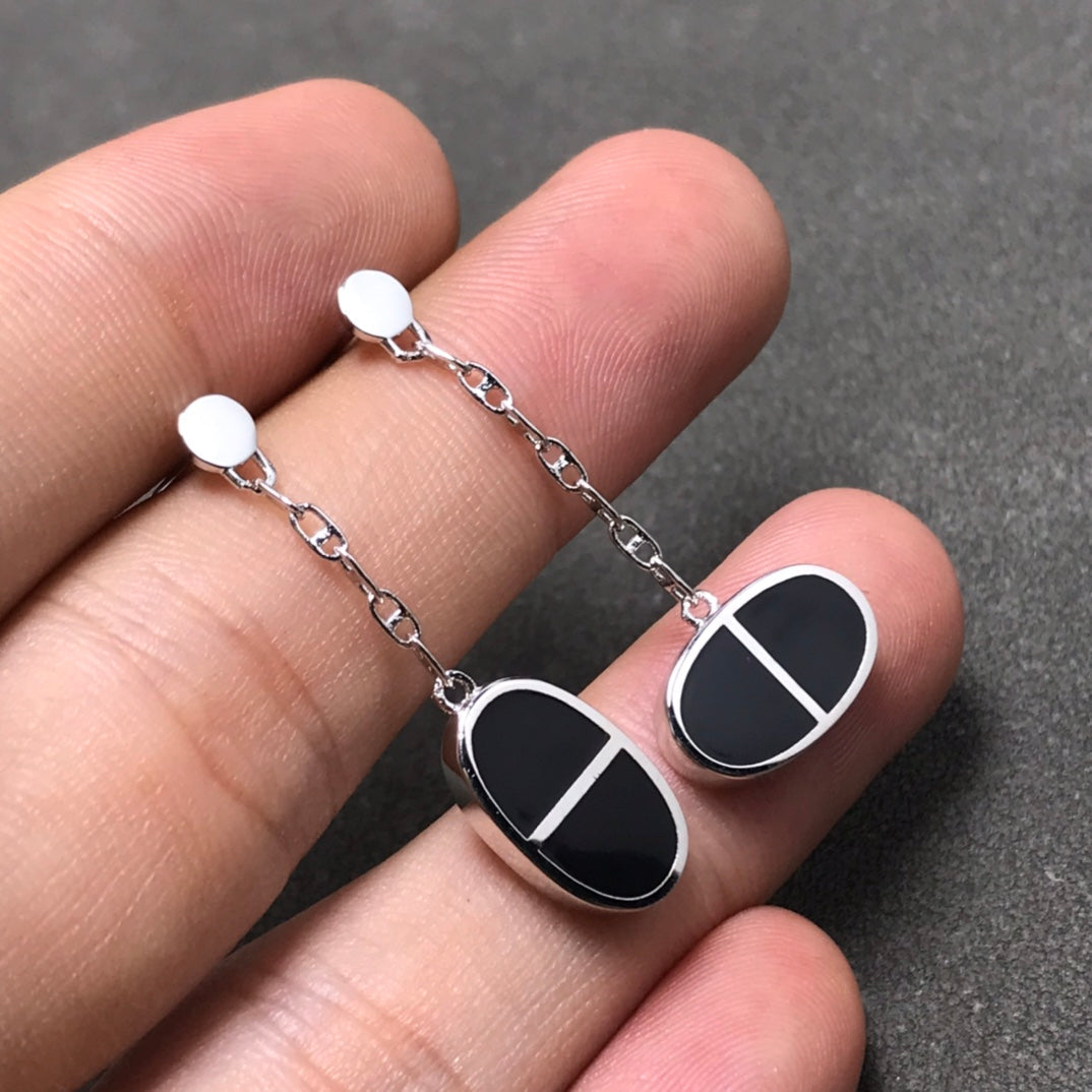 [Joyas Regalia] PENDIENTES DE PLATA Y CERÁMICA NEGRA CHAINE VERSO