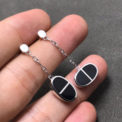 [Joyas Regalia] PENDIENTES DE PLATA Y CERÁMICA NEGRA CHAINE VERSO