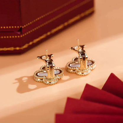 [Bijoux Regalia]Boucles d'oreilles Clover Medium 1 Motif Blanc Mop