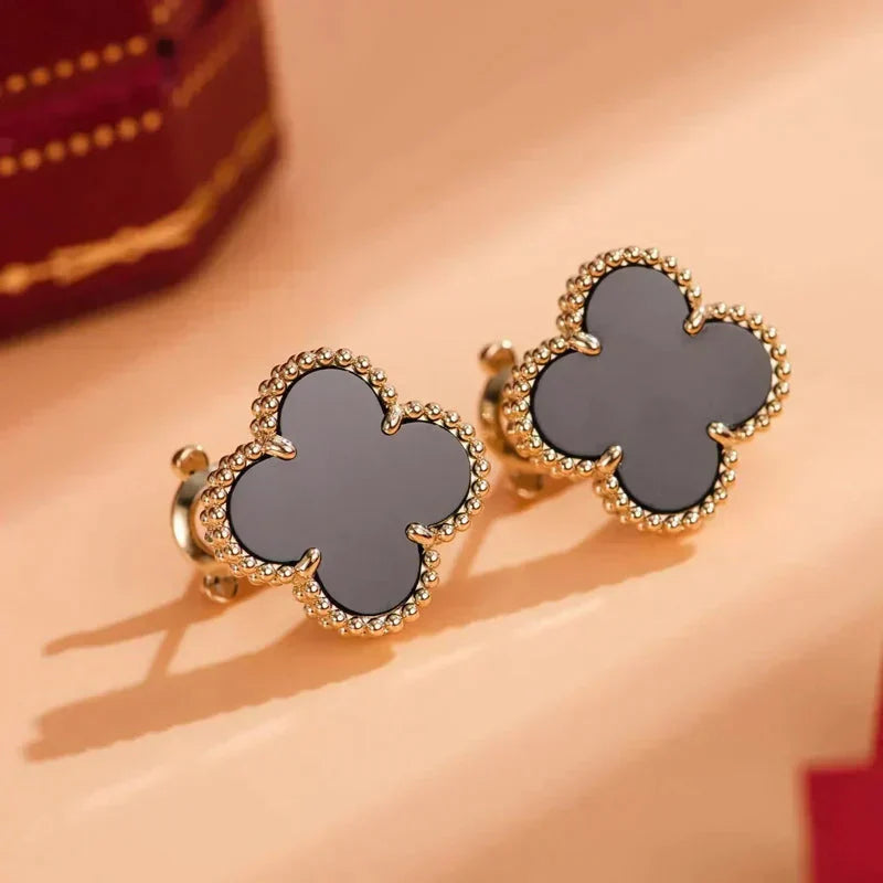 [Bijoux Regalia]Boucles d'oreilles Clover Medium 1 Motif Onyx