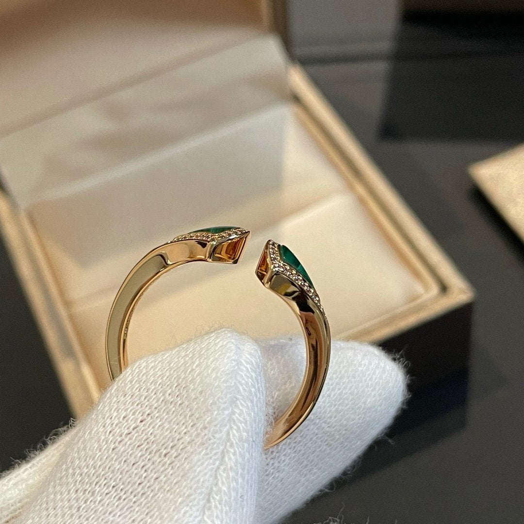 [Joyas Regalia]Anillo abierto Dream Malaquita Diamante