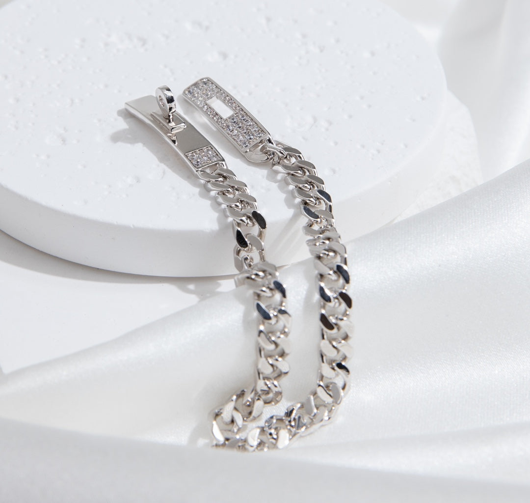 [Joyas Regalia]Pulsera de plata con diamantes y cadena Kelly