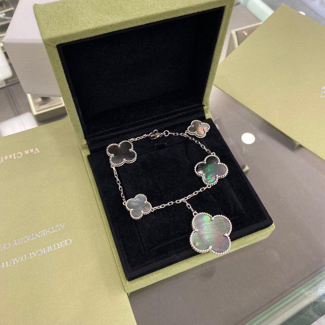 [Regalia jewelry]CLOVER 5 MOTIFS SIVLER DARK MOP BRACELET