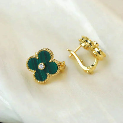 [Bijoux Regalia] BOUCLES D'OREILLES CLOVER MOYENNES 1 MOTIF MALACHITE DIAMANT