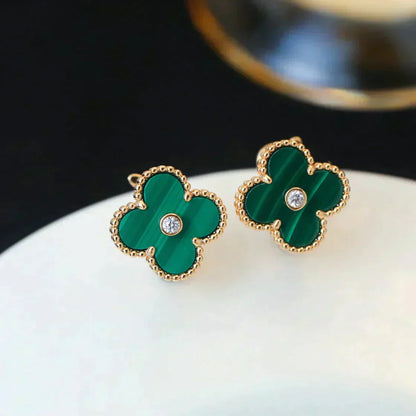 [Bijoux Regalia] BOUCLES D'OREILLES CLOVER MOYENNES 1 MOTIF MALACHITE DIAMANT