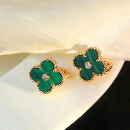 [Bijoux Regalia] BOUCLES D'OREILLES CLOVER MOYENNES 1 MOTIF MALACHITE DIAMANT