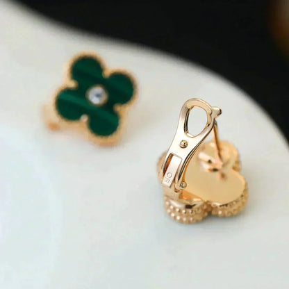 [Bijoux Regalia] BOUCLES D'OREILLES CLOVER MOYENNES 1 MOTIF MALACHITE DIAMANT