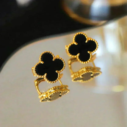 [Bijoux Regalia]Boucles d'oreilles Clover Medium 1 Motif Onyx