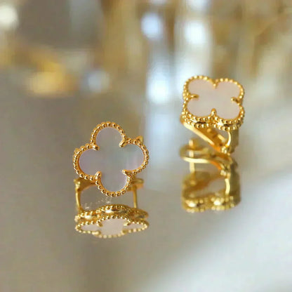 [Bijoux Regalia]Boucles d'oreilles Clover Medium 1 Motif Blanc Mop