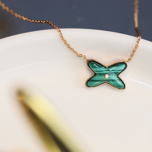 [Bijoux Regalia]Collier Jeux Malachite 1 Diamant Or Rose