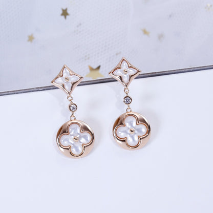 [Joyas Regalia] PENDIENTES DE GOTA DE MOPA DE ORO ROSA CON ESTRELLA Y SOL