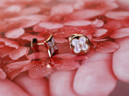 [Joyas Regalia] PENDIENTES DE BOTONERA CON ESTRELLA Y SOL EN ORO ROSA