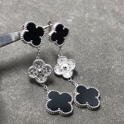 [Joyas Regalia] PENDIENTES DE PLATA CON ÓNIX Y DIAMANTE CON MOTIVO DE TRÉBOL 3