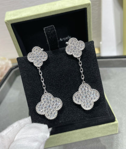 [Joyas Regalia] PENDIENTES DE PLATA CON 2 MOTIVOS DE TRÉBOL Y DIAMANTES PAVÉ