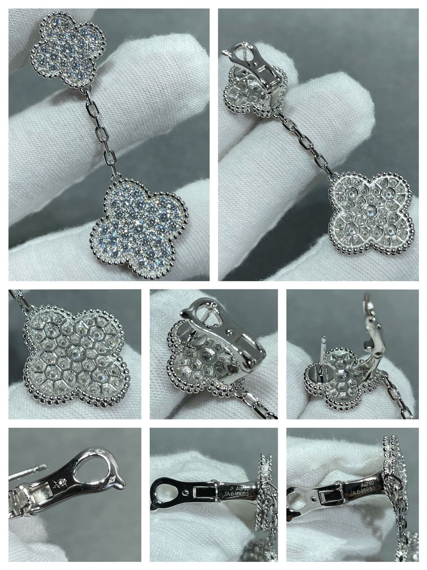 [Joyas Regalia] PENDIENTES DE PLATA CON 2 MOTIVOS DE TRÉBOL Y DIAMANTES PAVÉ