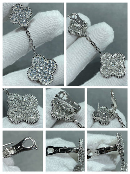 [Joyas Regalia] PENDIENTES DE PLATA CON 2 MOTIVOS DE TRÉBOL Y DIAMANTES PAVÉ
