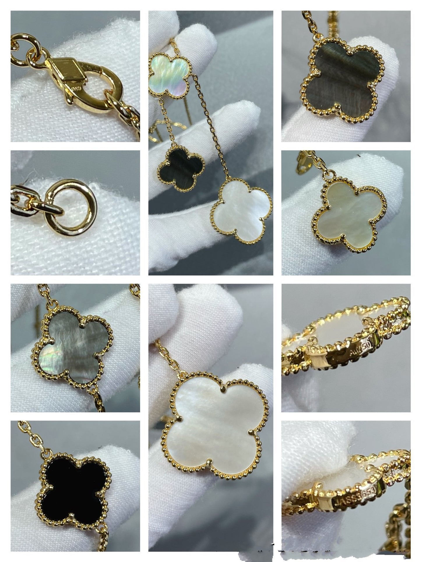 [Joyas Regalia] COLLAR DE ORO CON ÓNIX Y 6 MOTIVOS DE TRÉBOL 