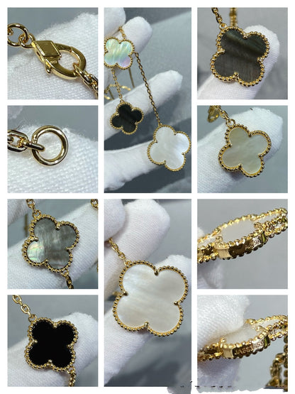 [Joyas Regalia] COLLAR DE ORO CON ÓNIX Y 6 MOTIVOS DE TRÉBOL 