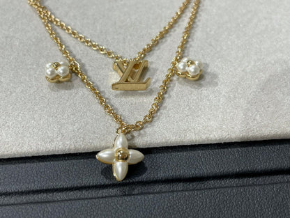 [Bijoux Regalia] COLLIER DOUBLE RANGÉE EN NACRE DORÉE FLOWERGRAM