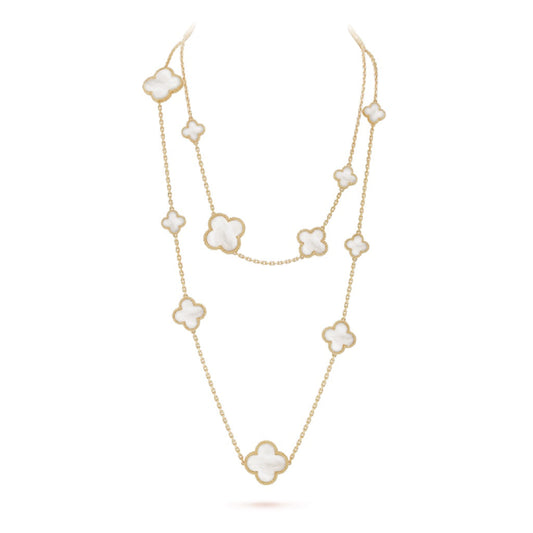 [Bijoux Regalia] COLLIER EN OR ET NACRE BLANCHE À 16 MOTIFS