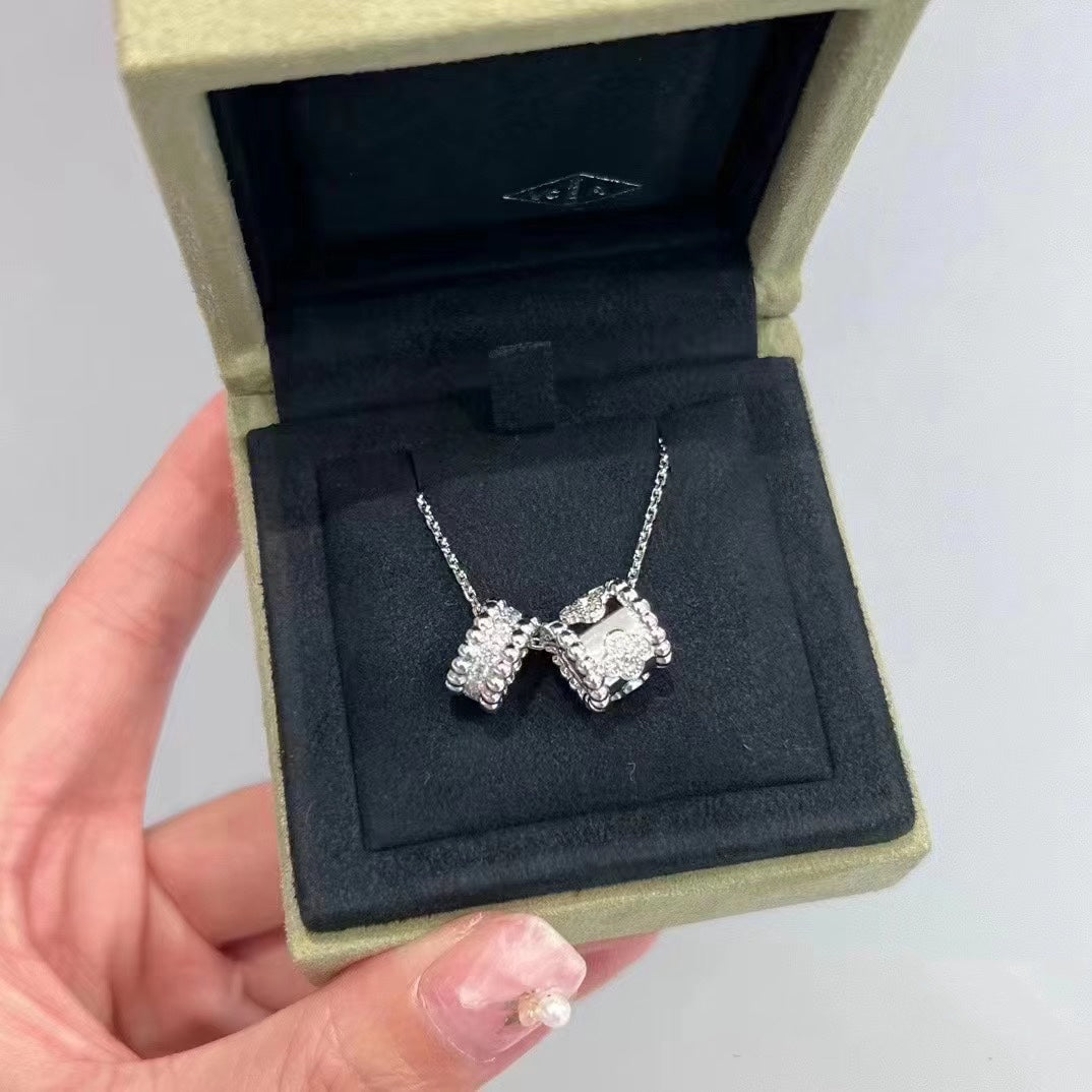 [Bijoux Regalia] COLLIER PERLEE DOUBLE PENDENTIF ARGENT DIAMANT