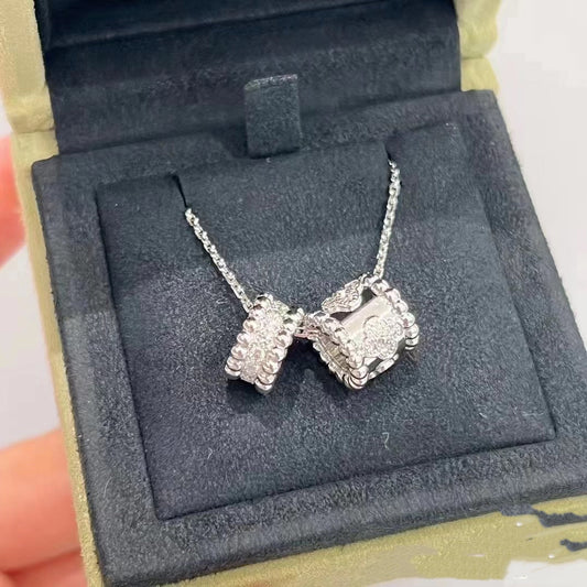 [Bijoux Regalia] COLLIER PERLEE DOUBLE PENDENTIF ARGENT DIAMANT