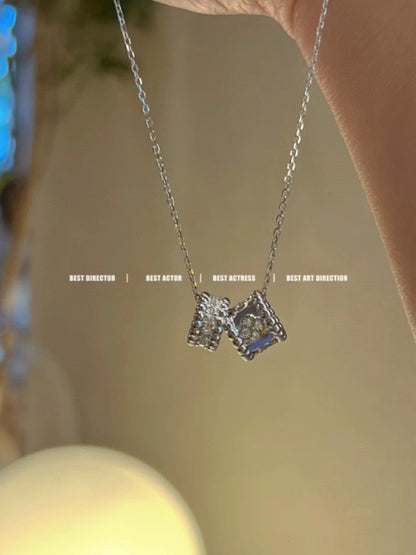 [Bijoux Regalia] COLLIER PERLEE DOUBLE PENDENTIF ARGENT DIAMANT