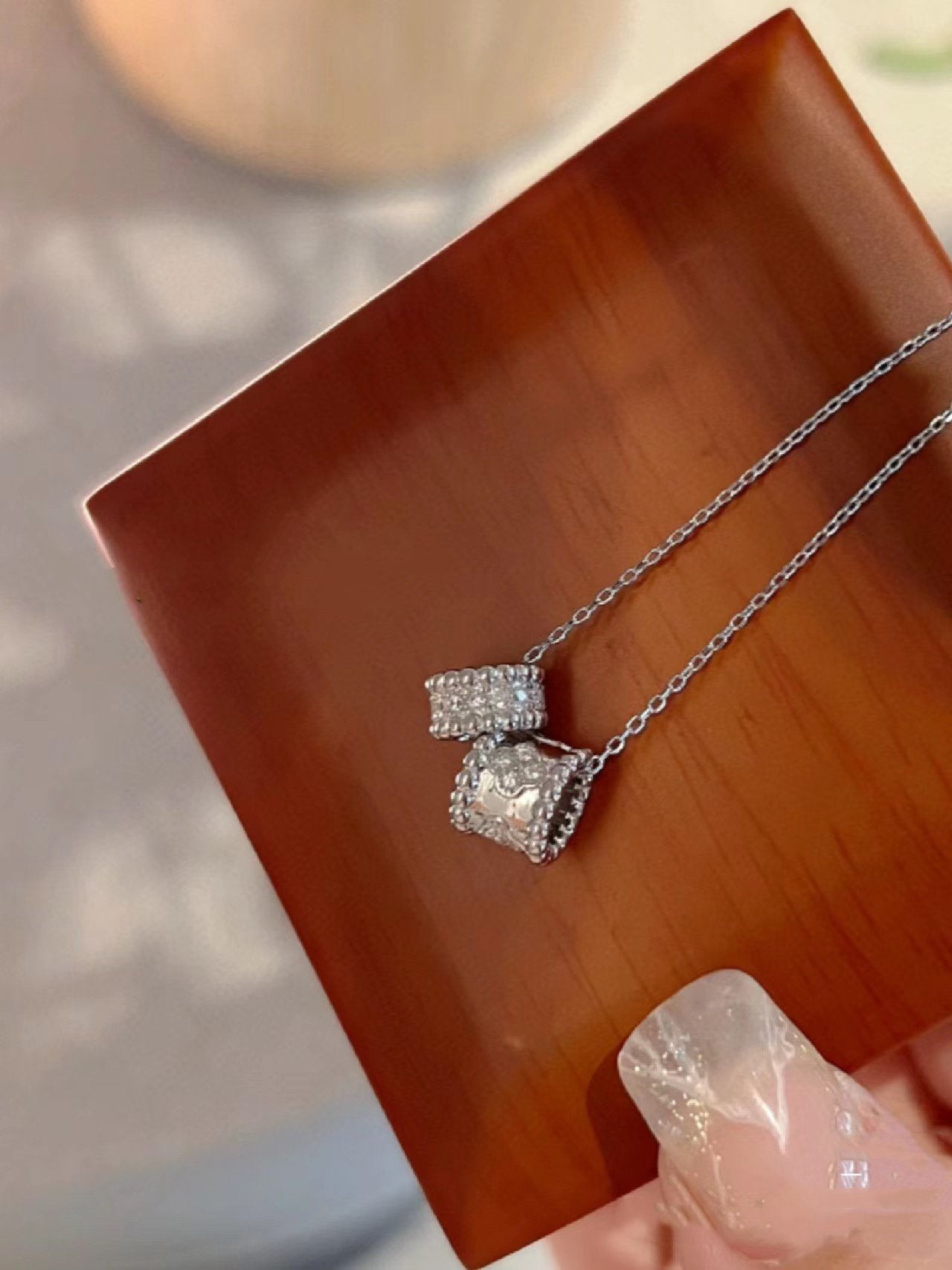 [Bijoux Regalia] COLLIER PERLEE DOUBLE PENDENTIF ARGENT DIAMANT