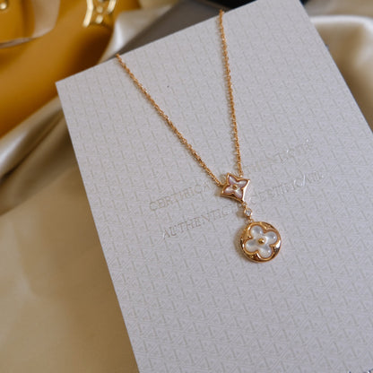 [Bijoux Regalia] COLLIER EN OR ROSE À 2 MOTIFS ÉTOILE ET SOLEIL BLANC 