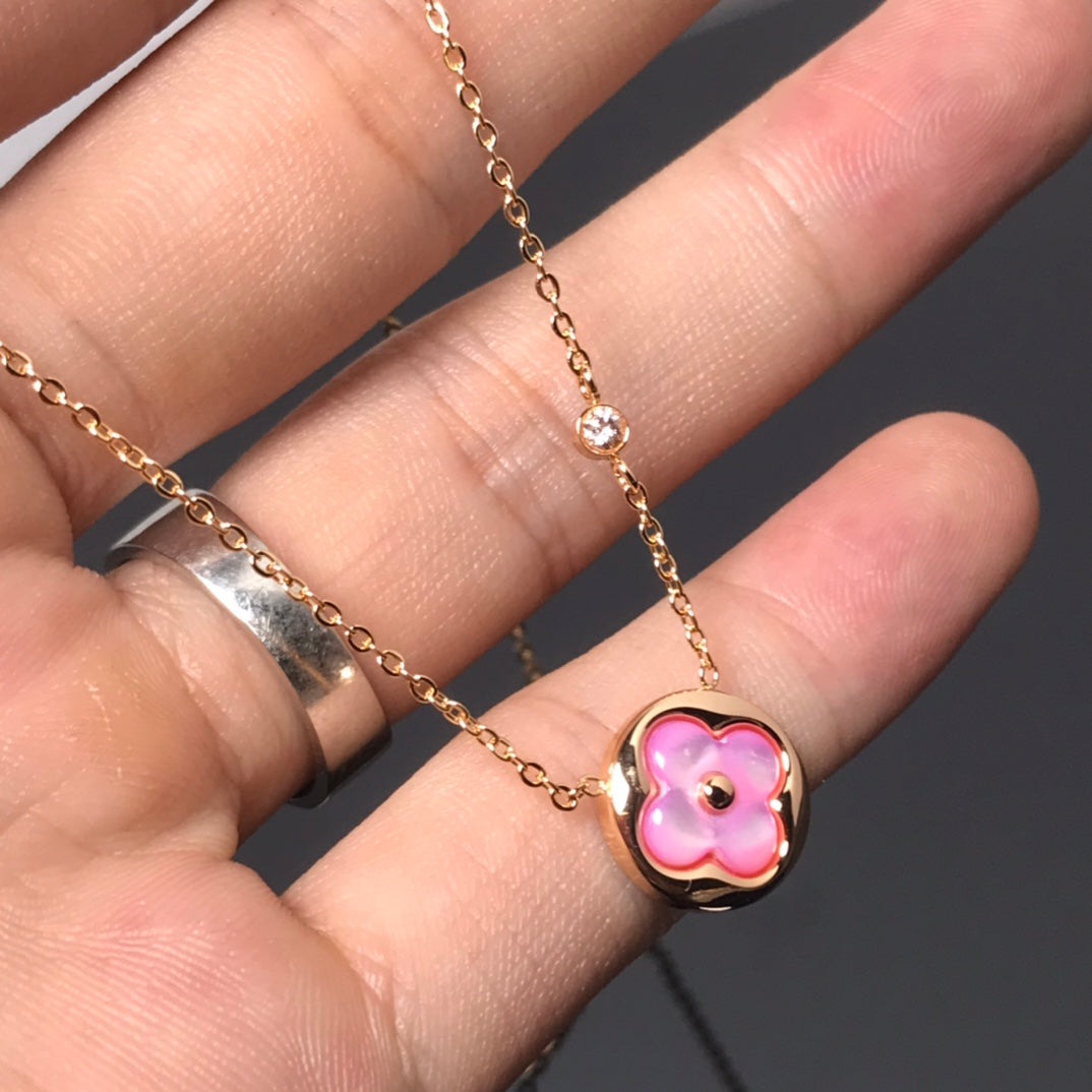 [Bijoux Regalia] COLLIER EN OR ROSE FLEUR DE COULEUR MOP SOLEIL