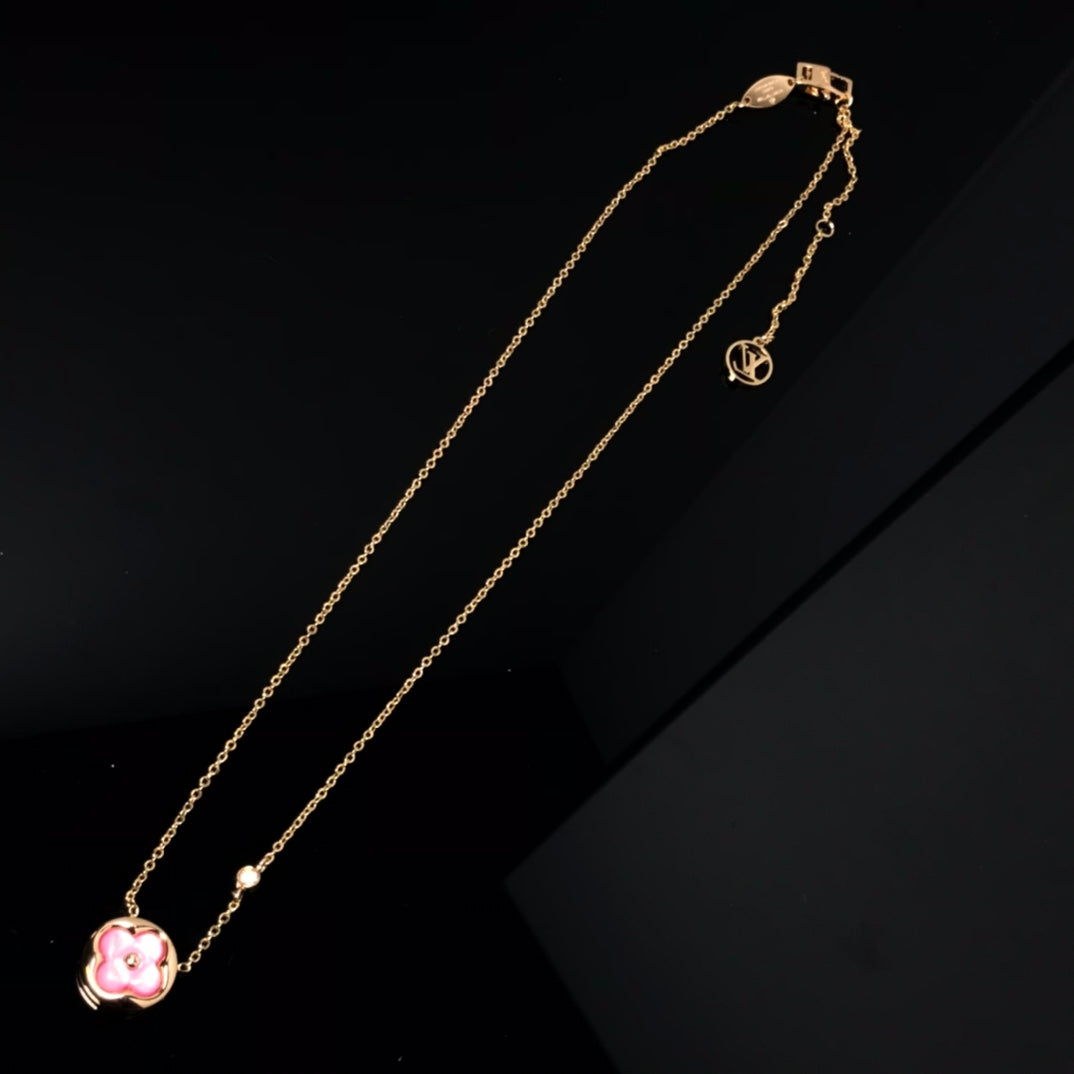 [Bijoux Regalia] COLLIER EN OR ROSE FLEUR DE COULEUR MOP SOLEIL
