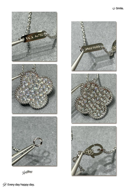 [Joyas Regalia] COLLAR DE PLATA CON COLGANTE DE TRÉBOL DE 25 MM Y DIAMANTES PAVÉ