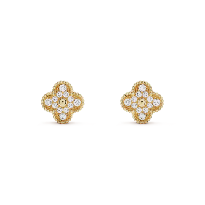[Joyas Regalia] PENDIENTES DE TRÉBOL MEDIANOS CON 1 MOTIVO Y DIAMANTES