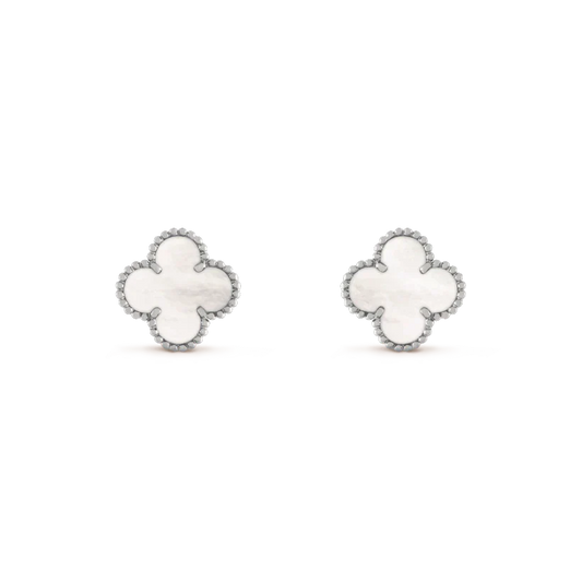 [Bijoux Regalia]CLOVER MEDIUM 1 MOTIFS BOUCLES D'OREILLES EN NACRE BLANCHE ARGENT