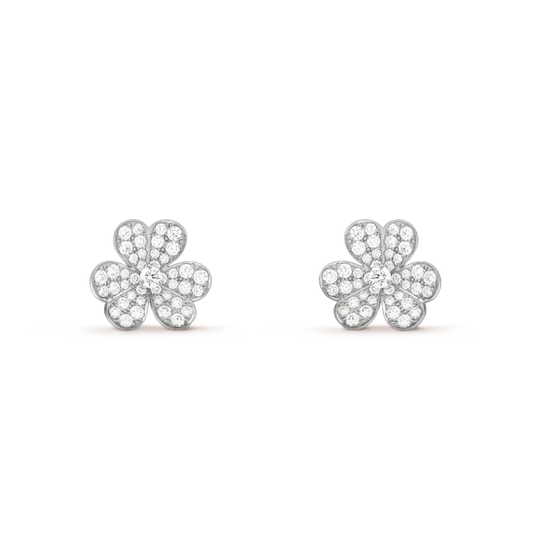[Joyas Regalia] PENDIENTES DE DIAMANTES CLOVER COMOS PLATA