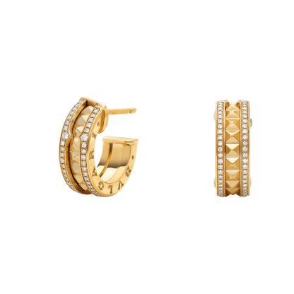 [Joyas Regalia] PENDIENTES DE ORO ZERO 1 ROCK CON ESPIRAL TACHUELADA Y DIAMANTES PAVÉ